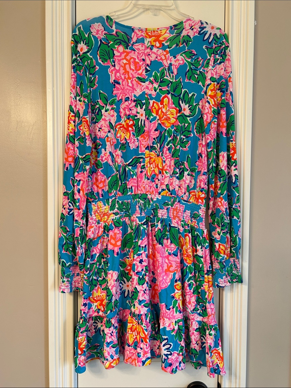 Lilly Pulitzer Peggy Pink Rose and Teal Floral Long Sleeve Romper Sz M - Picture 9 of 9